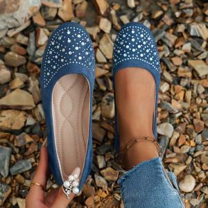 Plus-Size WomenS Shoes Flat-Heeled Shallow Mom Shoes Flat-Soled Rhinestone Round-Toe Single Shoes For Women In Stock For Wholesale
