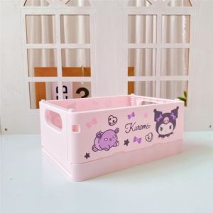 Sanrio Kuromi My Melody Cinnmoroll Foldable Storage Box Portable Mini Table Top Box Plastic Sundries Box Cosmetics Storage Box