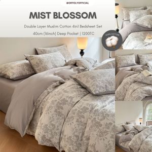 🇲🇾 𝗥𝗘𝗔𝗗𝗬 𝗦𝗧𝗢𝗖𝗞 𝟮𝟰𝗵𝗼𝘂𝗿𝘀🚚MIST BLOSSOM 1200TC 40CM | Pure Cotton Bedsheets Set Flora Series