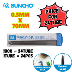 【1BOX=12/24TUBE ! ! !】BUNCHO Hi-Polymer 2B Mechanical Pencil Lead 0.5MMx70MM / 0.7MMx60MM