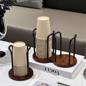 Disposable Cup Storage Holder Wooden Base Rack Coffee Tea Cups Dispenser with Longer Stick Mug Display Stand Home Organizer