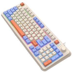 CALLIVEN Mechanical Feel Wired RGB Light Keyboard Adjustable Volume Independent Knob 94 Key RGB Keyboard Mechanical Touch Keyboard Portable K82 Wired Keyboard Computer Peripherals
