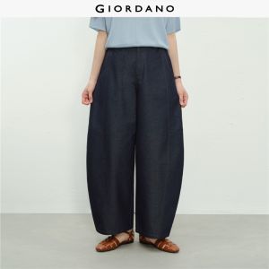 Giordano Women Forward seam half elastic waist barrel jeans Free Shipping 18416209