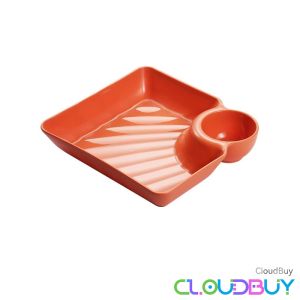 C.B. Dumpling Plate With Sauce Separator Creative Tableware Kitchen Dishes Square Tray Serving Plates 1Pc