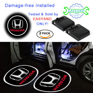EASYAND 2pcs Wireless LED Car Door Welcome Light for Honda Jazz Cr-V Laser Logo Projector Battery Operated Interior Lamp Universal Car Accessories