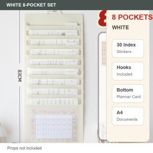 【Lucky Home】 Foldable A4 Hanging File Folder / 8-Pocket Student Paper Organizer with Hooks