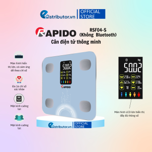Cân Sức Khỏe Thông Minh Rapido RSB04-S (Có bluetooth) - Mặt Kính Cường Lực Chịu Lực Tốt - Hàng Chính Hãng - Bảo Hành 12 Tháng