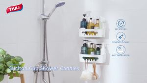 TAILI Shower Shelf Suction Cup No-drill Bathroom Corner Shelf Storage Basket for Shampoo Makeup Organizer Bathroom Accessories2026