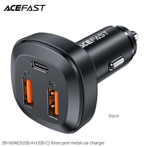 Tẩu sạc ô tô ACEFAST B9 công suất 66W trang bị 3 cổng - 2 cổng USB-A + 1 cổng Type C Hàng chính hãng