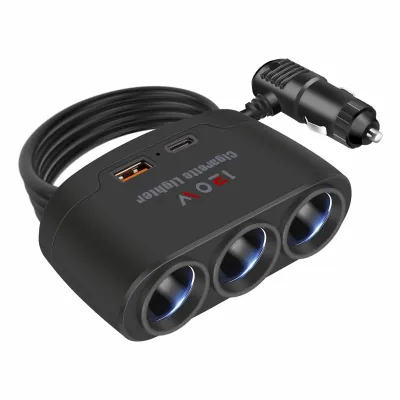 120W Car Socket Cigarette Lighter Fast Charge 3 Way 12-24V Car Charger 3 Usb Car Charger Splitter Power