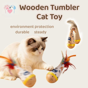Interactive Wooden Tumbler Cat Toy Durable Pet Toy Self-Happy Wooden Cat Tumbler Wobbler Cat Toy