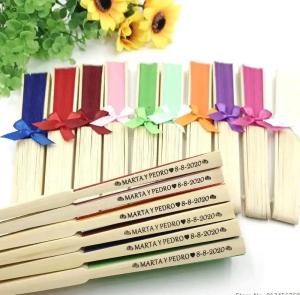 20/30 Pieces Custom Wedding Silk Fabric Fan with Ribbon Custom Print Name and Date Hand Folding Fan2026
