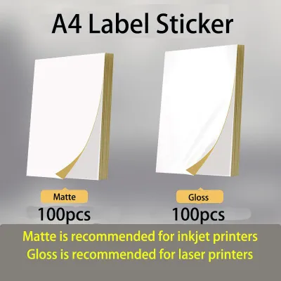 Ready stock！A4 Size Matte Sticker Paper Glossy Sticker Paper for Printing 100pcs Labeling Precut Paper 210*297cm a4 self-adhesive stickers for Laser Printer Matte White Sticker Label Decal Local Shipping