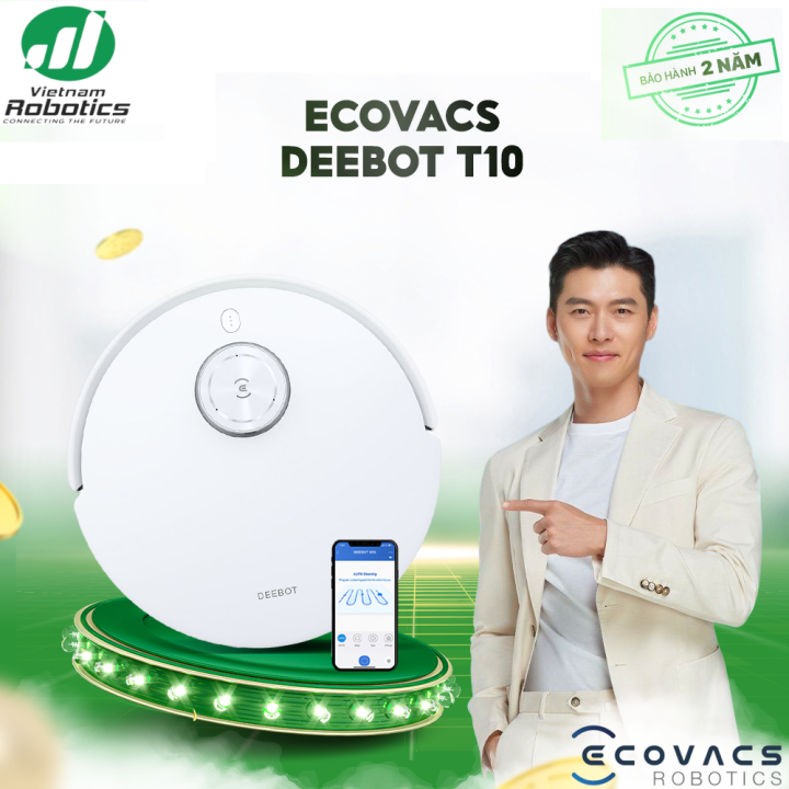 Robot hút bụi lau nhà Ecovacs Deebot T10 Quốc Tế ,Bảo hành 12 tháng ,lực hút 3000PA và lau rung giúp tự động hút sạch bụi bẩn, hệ thống camera aivi 3D phát hiện vật nhỏ giảm mắc kẹt,công nghệ Air Freshener khử mùi làm mát không khí