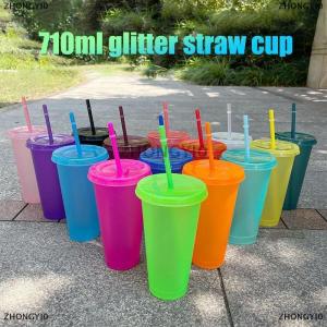 [COD] ZHONGYI0 Cốc rơm uống cốc rơm với nắp nhựa Tumbler Matte Coffe chai cup cấp thực phẩm PP nhựa với rơm