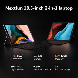 Nextfun  Core M Series 2-in-1 Laptop Tablet PC Intel Quad-core DDR4 12GB RAM 512GB/1TB SSD IPS 10.5-inch Touchscreen Windows 11 Office 2019 Online Classroom Learning Computer WiFi/Bluetooth/Laptop/Business