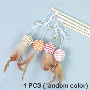 1PC Pet Cat Teaser Toys Pet Cat Stick Puppy Teaser Bell Feather Retractable Wood Stick Rod Funny Interactive Toy