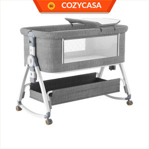 【COZYCASA】Rocking Baby Cot with Storage | Adjustable Cradle Bed with Wheels | Newborn Bassinet 0–3Y