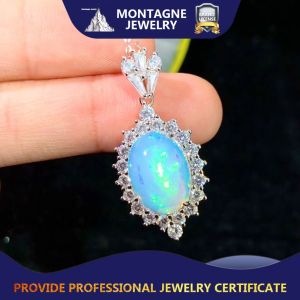 Montagne Jewelry 925 Silver Necklace Crystal Inset Design 807 Fine Jewellery Natural 10x14mm Opal Pendant Necklace