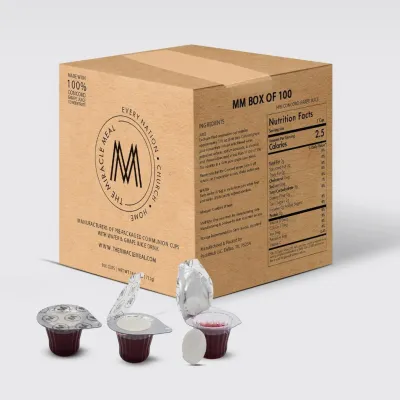 The Miracle Meal Pre-filled Communion Cups and Wafer Set - Box of 100 - Made with Concord Grape Juice & Wafer!!
