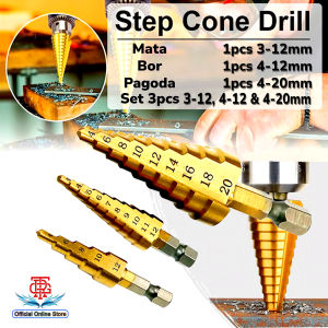 Set 3 PCS Mata Bor Pagoda Besi Kuningan Kayu Plastik Tingkat Multi Step Drill Bit Cone HSS Pyramid Coating Titanium 3-12 4-12 4-20 4-32 MM