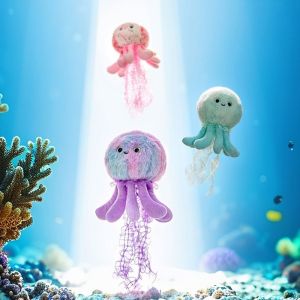 ZM10Q ปลาหมึกยักษ์ คีย์เชนแมงกะพรุนน่ารัก สร้างสรรค์ ริบบิ้นไหม จี้สิ่งมีชีวิตทางทะเล จี้กุญแจรถ ความสี จี้แมงกะพรุนขนฟู ของขวัญตู้ปลา