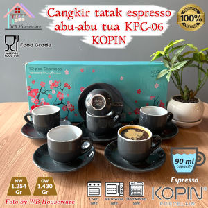 gelas kopi 6 Pasang Cangkir Set warna Keramik Espresso KOPIN / Cangkir Kopi Mini 90ml Abu-abu Tua KPC-06