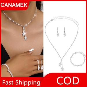【CANAMEK】 3Pcs Thời Trang Phụ Nữ Của Trang Sức Set Với Zircon Bông Tai Dây Chuyền Vòng Đeo Tay Trang Trí Đám Cưới