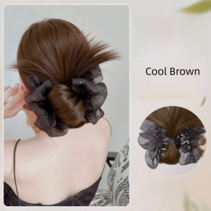 SPORT PR ซินเธติก คลิปหนีบผมแบบมวย พร้อมตาข่าย ฟูฟ่อง แฮร์พีซ ใหม่ ธรรมชาติ วิกผมทรงบัน ผู้หญิง