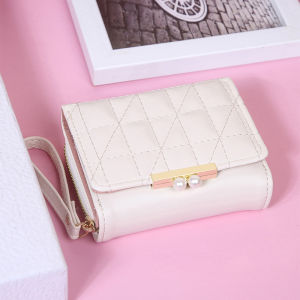 Ví nữ  2023 Ví cầm tay ngắn cho phụ nữ mới ví đựng tiền xu hai trong một phong cách nhỏ kẹp ngọc trai ví gấp