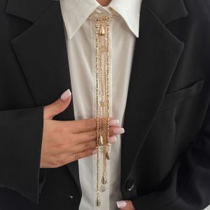 RGFV Water Droplet Long Tassel Brooch Elegant Vintage Tie Collar Exquisite Gold Silver Multi-layer Chains Pin Suit Accessories