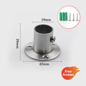 304 Stainless Steel Pole Socket Flange Curtain Rod Holder Wall Mount Pipe Bracket W/Screws