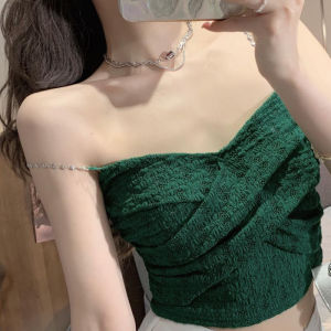 Magiclady-Summer Lace Camis Tops for Women Crop Top Korean Style V-neck Tube Top with Chest Pads