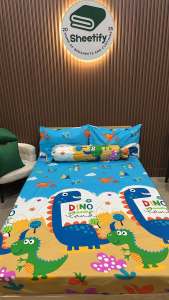Sheetify I Dino Land I 3in1 Bedsheet Set w/ 2 Pillowcase 18X28 I Canadian Cotton I Full garter