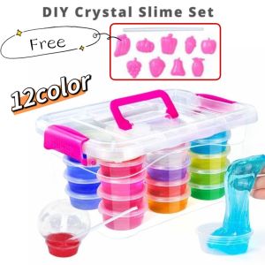 12 Colors Air Dry Fluffy Slime Modeling Clay Set Box Crystal Kids Toy DIY Slime