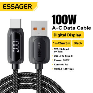 Essager 7A Super Fast Charging USB A to Type C Cable PD100W LED Digital Display Fast Charge Cables USB A-C Data Cord For HUAWEI Mate 60 Samsung Honor Oneplus Xiaomi Realme Fast Charging Type-C Tablet Laptop Mobile Phone LED Digital Display Wire