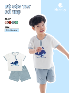Bộ cộc tay cổ trụ BENTY in hình cá voi BT041 chất mềm mịn mát đồ bộ cho bé trai bé gái