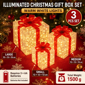 OmniMart 3PCS LED Christmas Gift Box Set Warm White Multicolor Lights Holiday Indoor Decor Home