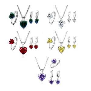 3 Mảnh Thanh Lịch hình trái tim đá Cubic Zirconia Bộ Vòng Cổ Bông tai Trọng Lượng Nhẹ Phụ Kiện Cho Phụ Nữ
