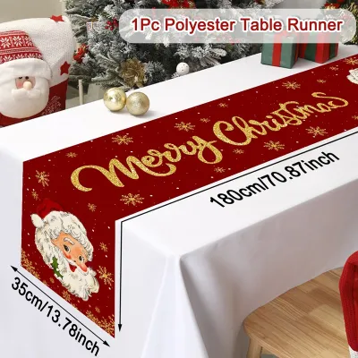 【New Design】180x35CM Merry Christmas Table Runner For 6 Seater Polyester Santa Snowman Xmas Tree Table Cover Winter Kitchen Dining Table Cloth Christmas Decorations For Home 2026