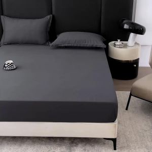 Dansunreve Washed Cotton Fitted Bedsheet Plain Single/Queen/King/Super King Bed Sheet Grey/Black/Green/Yellow/Coffee/Purple