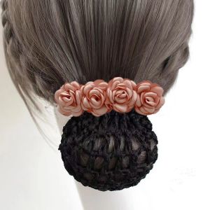 hairnet for women for work ribbon hair bun buns for hair bow hair clip with net hair clips women fashion 发夹 YOCKY Satin Ladies Flight Attendant Snood Hair Accessories Barrette Pearl Lace Bow Hair Clip Bow Hair Net Hairgrips
