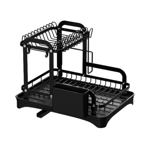 Space Saving Dish Drying Station with Sloped Drainage Board Utensils Organizer with Hook Cutlery Divider for Kitchen