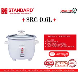 Standard SRG 0.6L Rice Cooker with Glass Lid | 2-3 Persons | Non-Stick Inner Pot | Auto Keep Warm | 1 Year Warranty