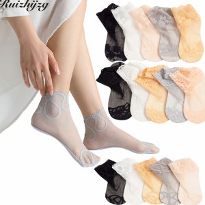 Ruizhijzg Ready Stock Lace Invisible Socks For Women Summer Non-slip Ankle Thin Slipper Hollow Out Socks Ladies Girls Cotton Soft Silk Stocking Elastic Lace Socks