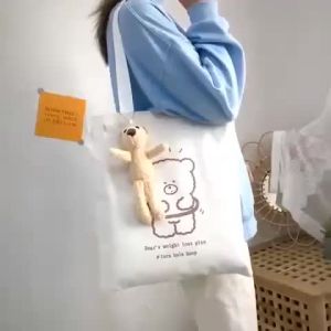 Tote No No BagBagBag InsWild Canvas Bag Bag Canvas ️⚠ Simple ️ Zipper ⚠InsWomenShoulder Zipper Korean ReadySimple Handbag Korean Style StockCanvas All-Matching IJLR