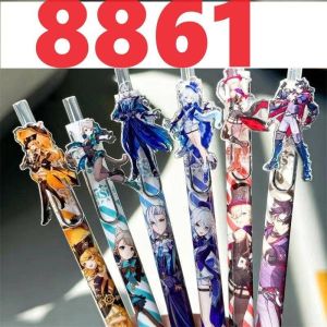 6Pcs Game  0.5mm Cartoon Acrylic Gel Pen Navia Focalors Furina de Fontaine Wriothesley Neuvillette Lyney Lynette Press Pen Neutral Pen Childrens day gift