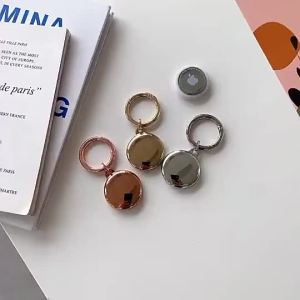 Airtag HolderHard PC IML Airtag Case with Keychain Compatible with Air TagDust and Shock Proof Air Tag Holder for KidsDogsCatsKeysLuggage-Golden