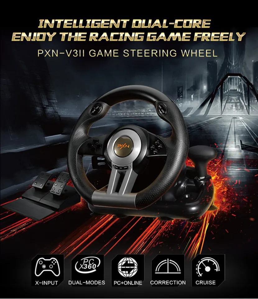 GSE PXN V3II Game Steering Wheel, USB Wired Dual Motors Vibration Wheel 180  Degree, Steering for