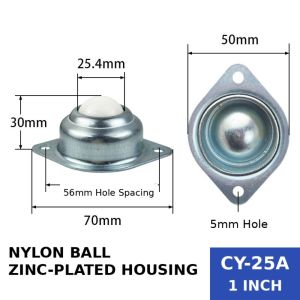 HEFEI 1Pcs CY-15A CY-25A Bánh xe xoay tròn Mạ kẽm Thép Carbon 304 Bộ phận chuyển tải bằng bi lăn Tấm gắn loại Bánh xe di chuyển đồ nội thất Dành cho xe đẩy máy móc đồ nội thất tủ dụng cụ